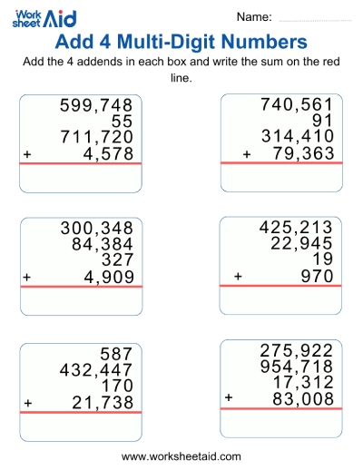 Add 4 Large Numbers