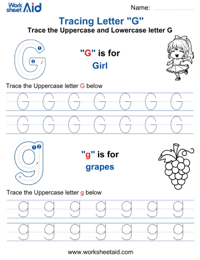 Letter G Tracing Worksheets