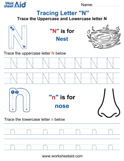 Letter N Tracing Worksheets