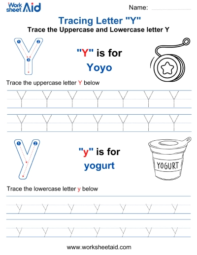 Letter Y Tracing Worksheets