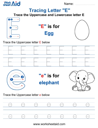 Letter E Tracing Worksheets